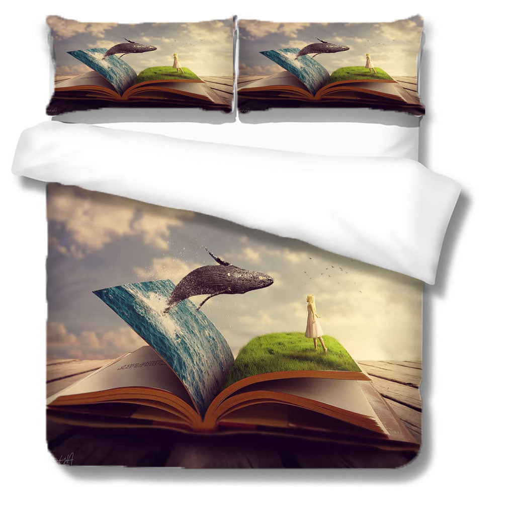 3D Book Flood Dragon Girl Quilt Cover Set Bedding Set Duvet Cover Pillowcases 1140