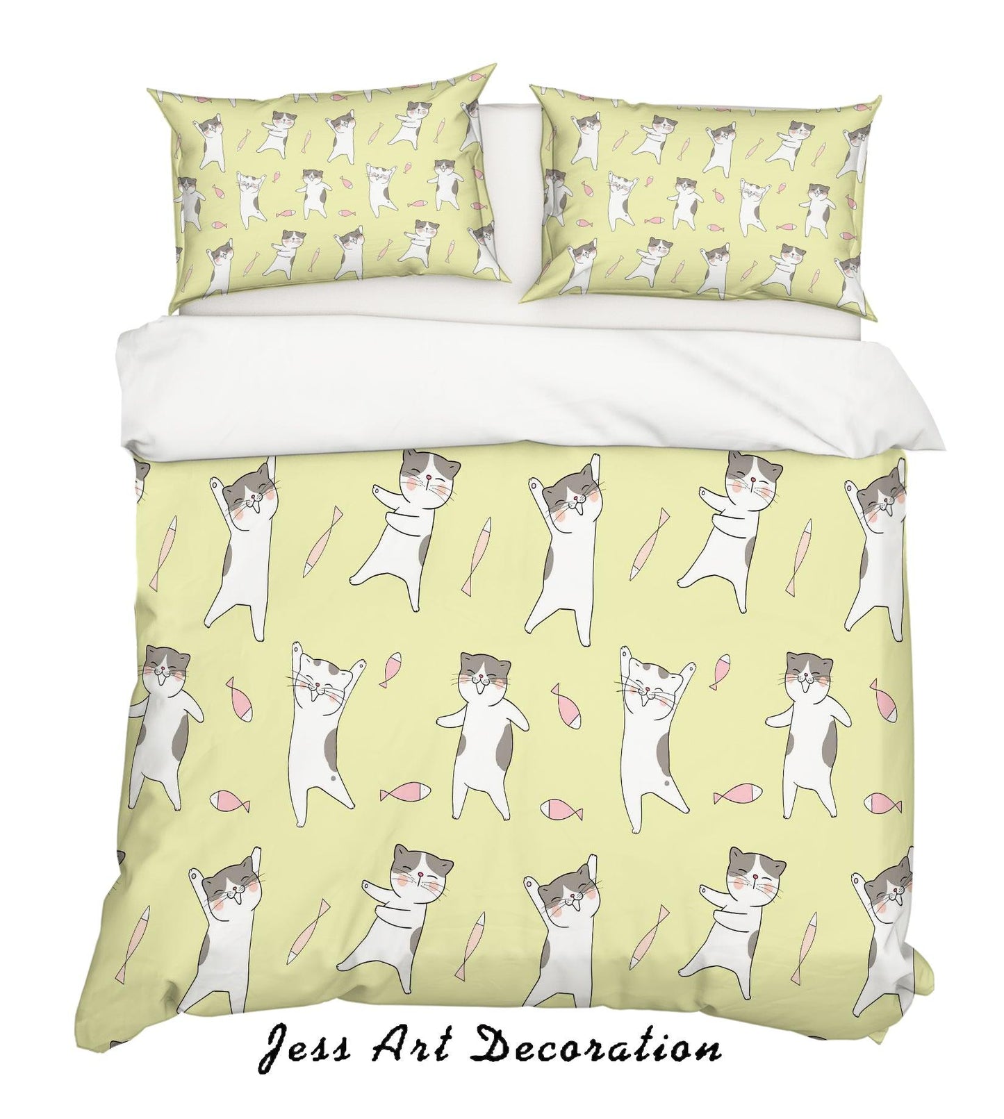 3D Cartoon Cat Yellow Quilt Cover Set Bedding Set Pillowcases 114