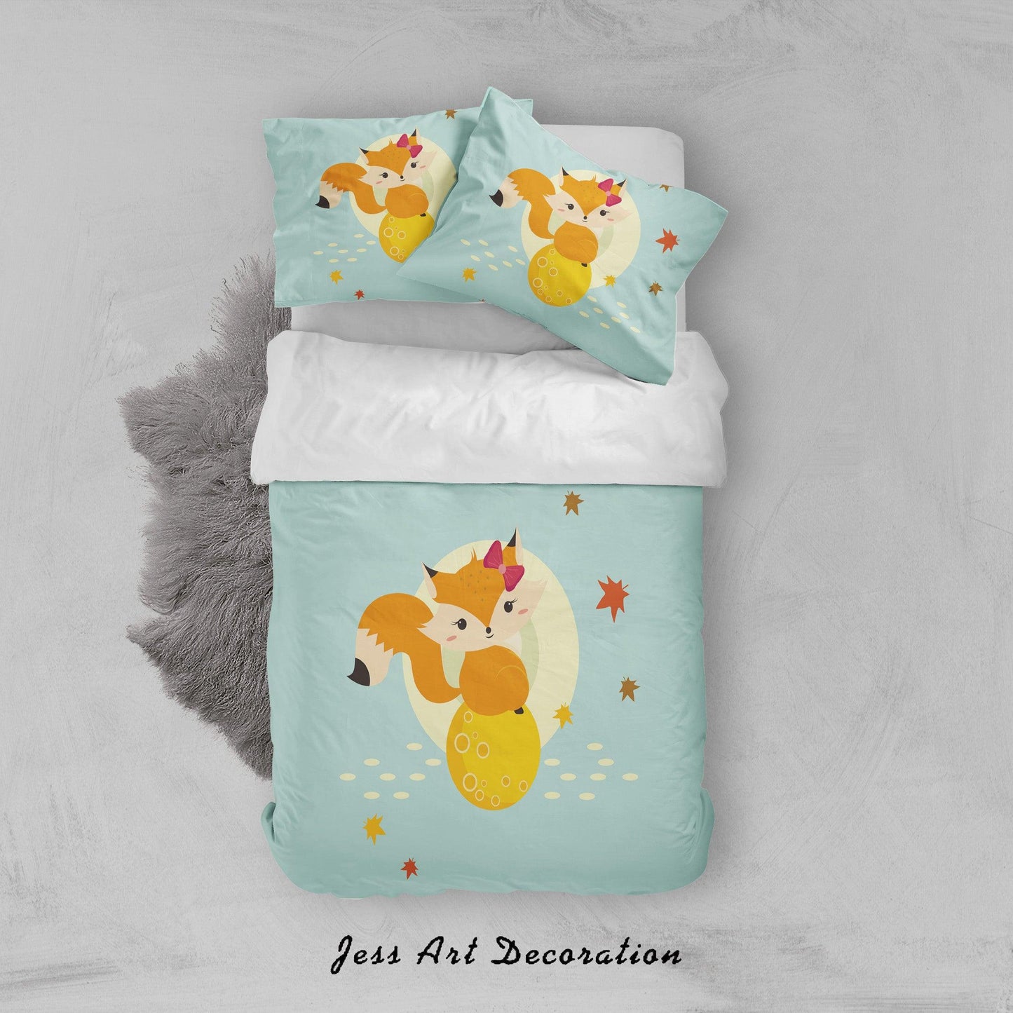 3D Blue Maple Leaves Fox Quilt Cover Set Bedding Set Duvet Cover Pillowcases SF22