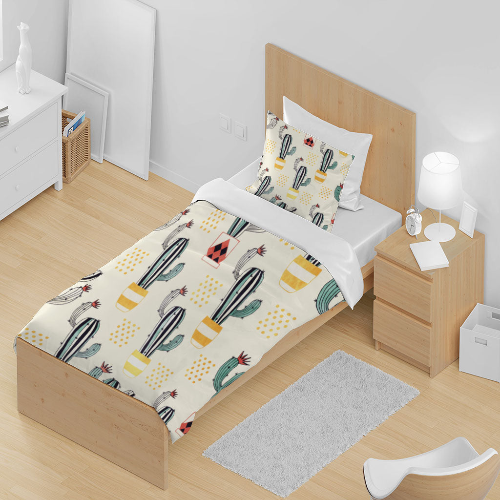 3D Cartoon Cactus Star Apricot Quilt Cover Set Bedding Set Duvet Cover Pillowcase 1395