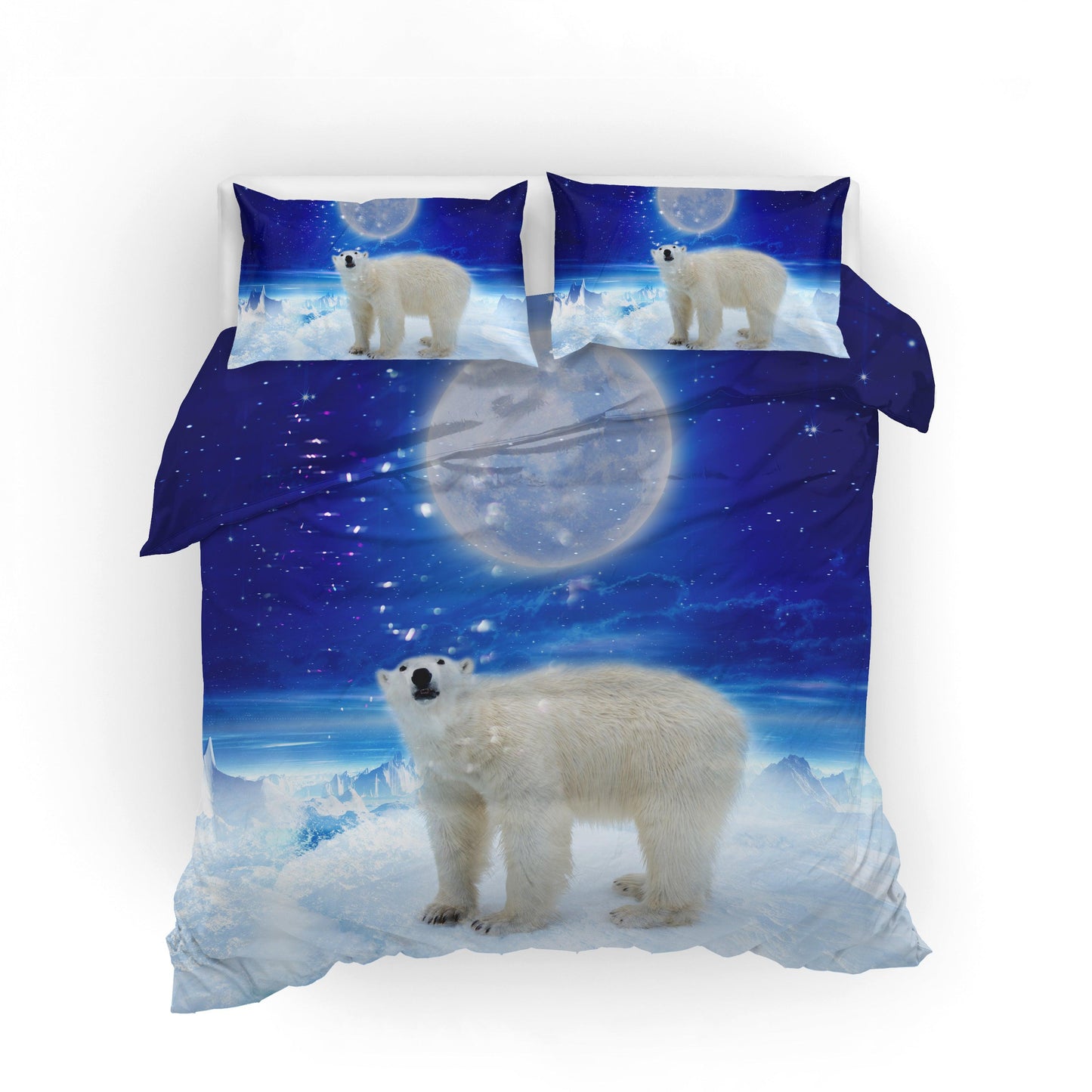 3D Blue Glacier Moon Sky Polar Bear Quilt Cover Set Bedding Set Pillowcases 01