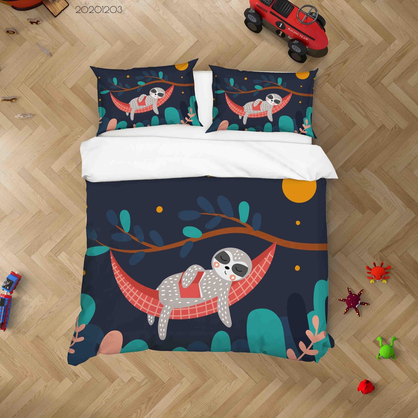 3D Cartoon Hand Drawn Sleeping Sloth Animal Moon Tree Quilt Cover Set Bedding Set Duvet Cover Pillowcases LXL