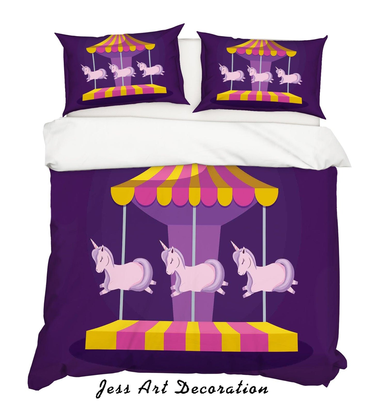 3D Cartoon Purple Carousel Quilt Cover Set Bedding Set Pillowcases 8
