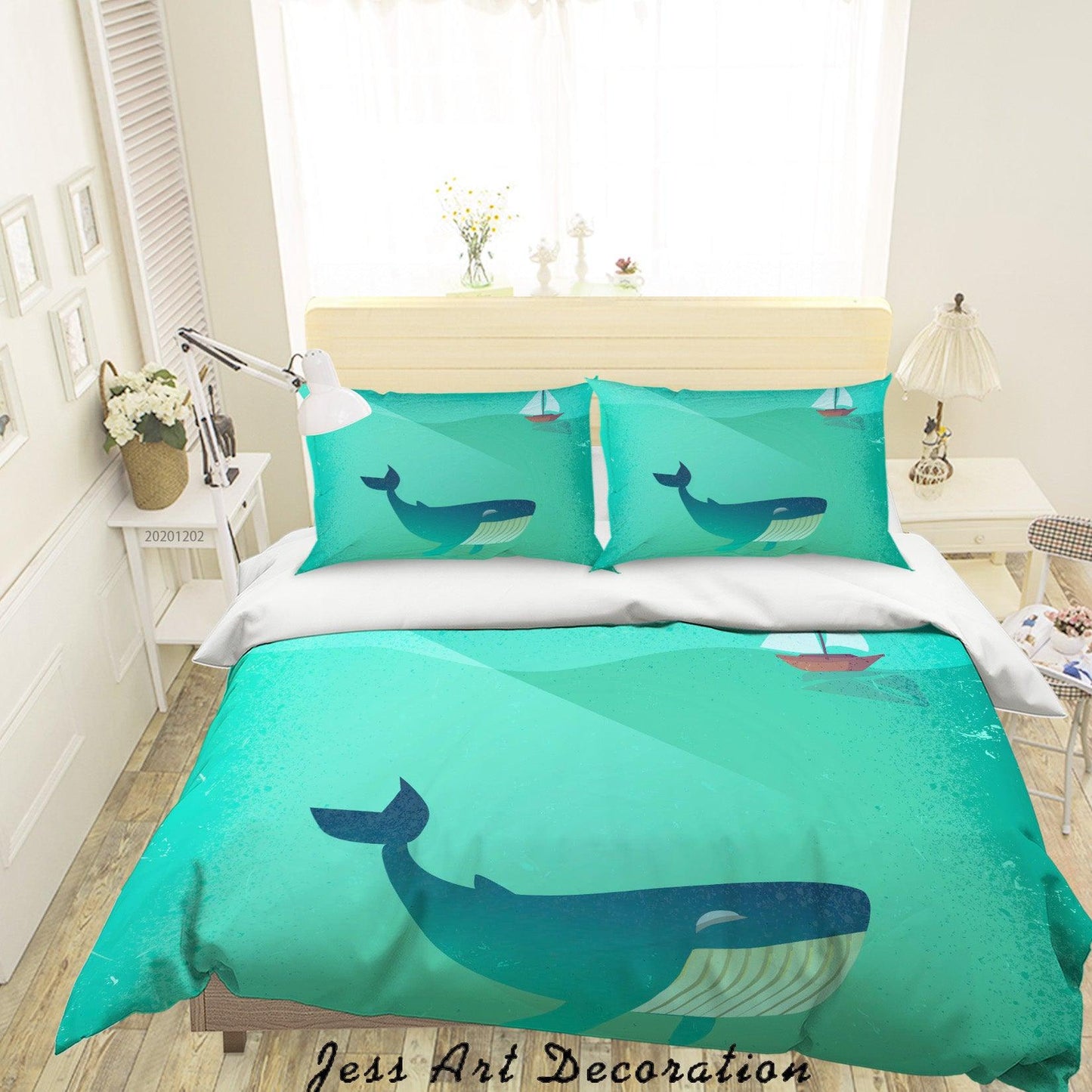 3D Cartoon Deep Ocean Giant Whale Fish Quilt Cover Set Bedding Set Duvet Cover Pillowcases LXL