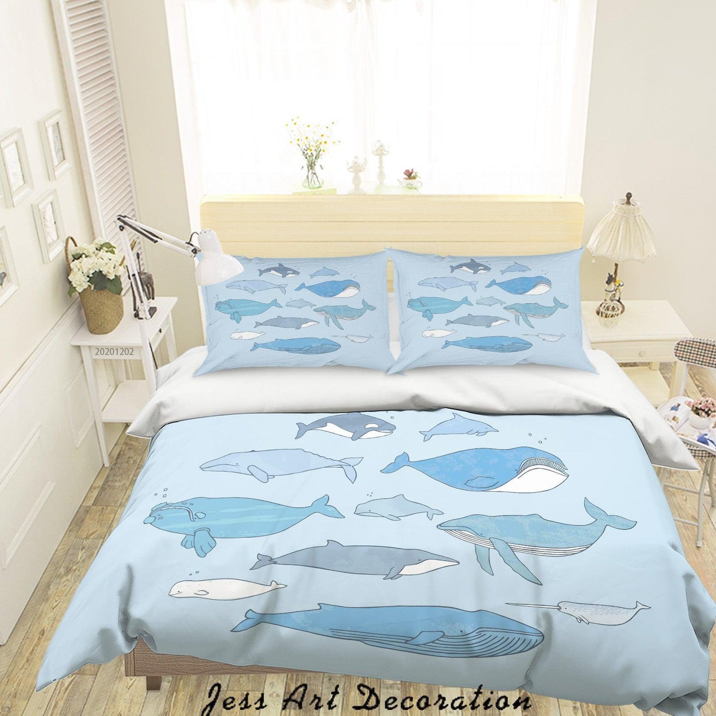 3D Cartoon Blue Ocean Shark Whale Fish Pattern Quilt Cover Set Bedding Set Duvet Cover Pillowcases LXL