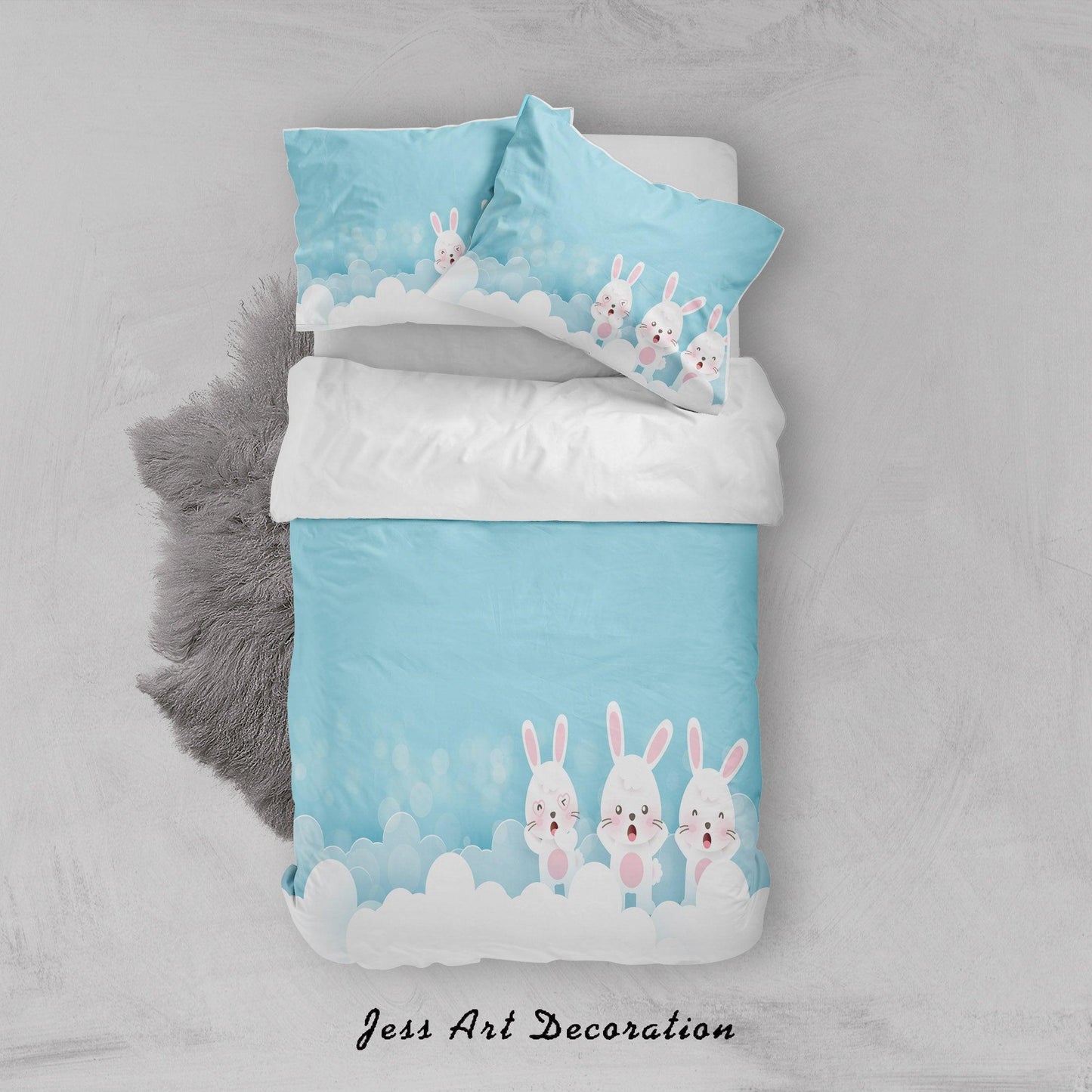 3D Blue Rabbit Quilt Cover Set Bedding Set Duvet Cover Pillowcases SF60