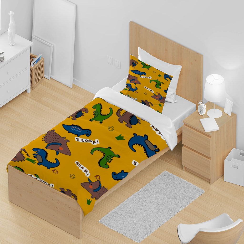3D Cartoon Dinosaur Yellow Quilt Cover Set Bedding Set Duvet Cover Pillowcase 1404