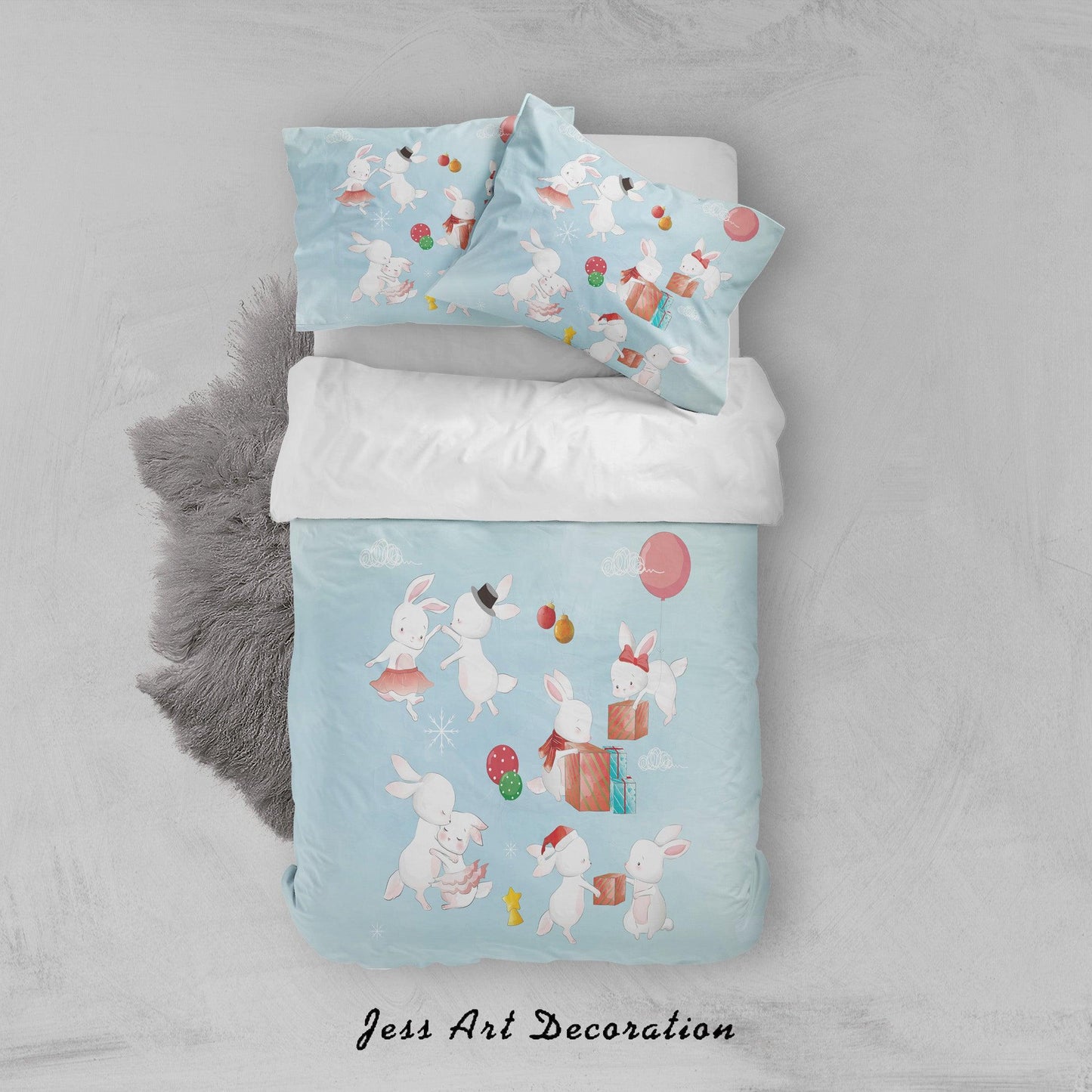 3D Blue Rabbit Balloon Quilt Cover Set Bedding Set Duvet Cover Pillowcases SF66