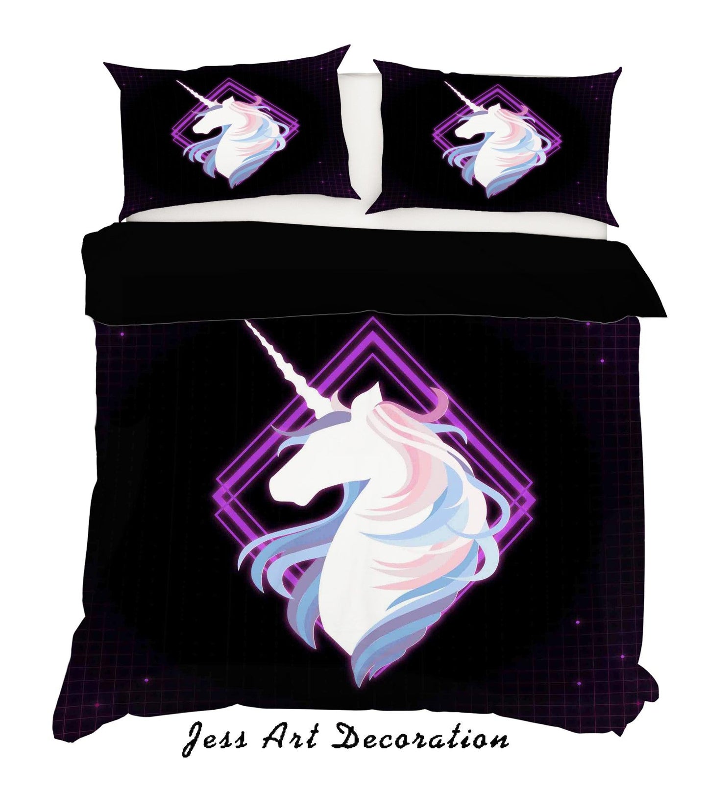 3D Black Square Unicorn Quilt Cover Set Bedding Set Duvet Cover Pillowcases SF