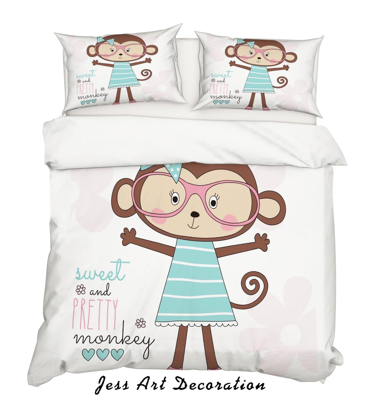 3D Cartoon Monkey White Quilt Cover Set Bedding Set Pillowcases 178