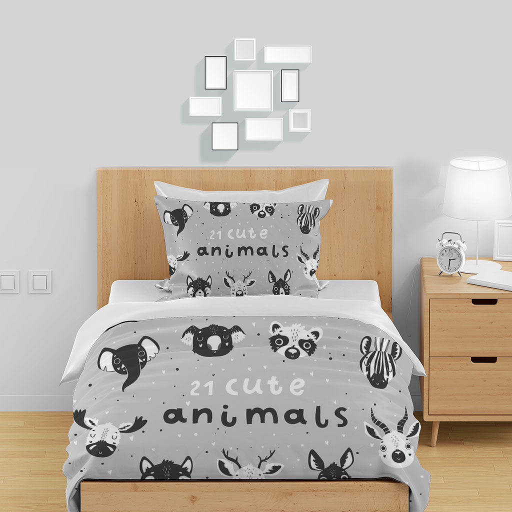 3D Cartoon Deer Elephant Letter Quilt Cover Set Bedding Set Duvet Cover Pillowcase 1411