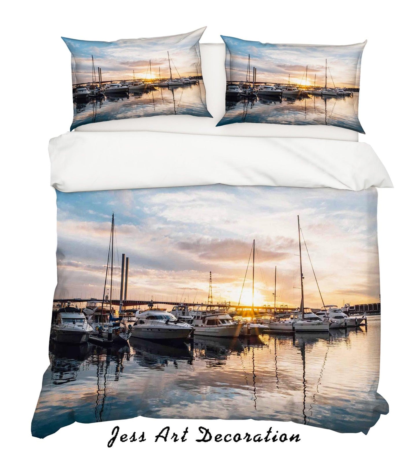 3D Bridge Yacht Harbor Quilt Cover Set Bedding Set Duvet Cover Pillowcases SF86