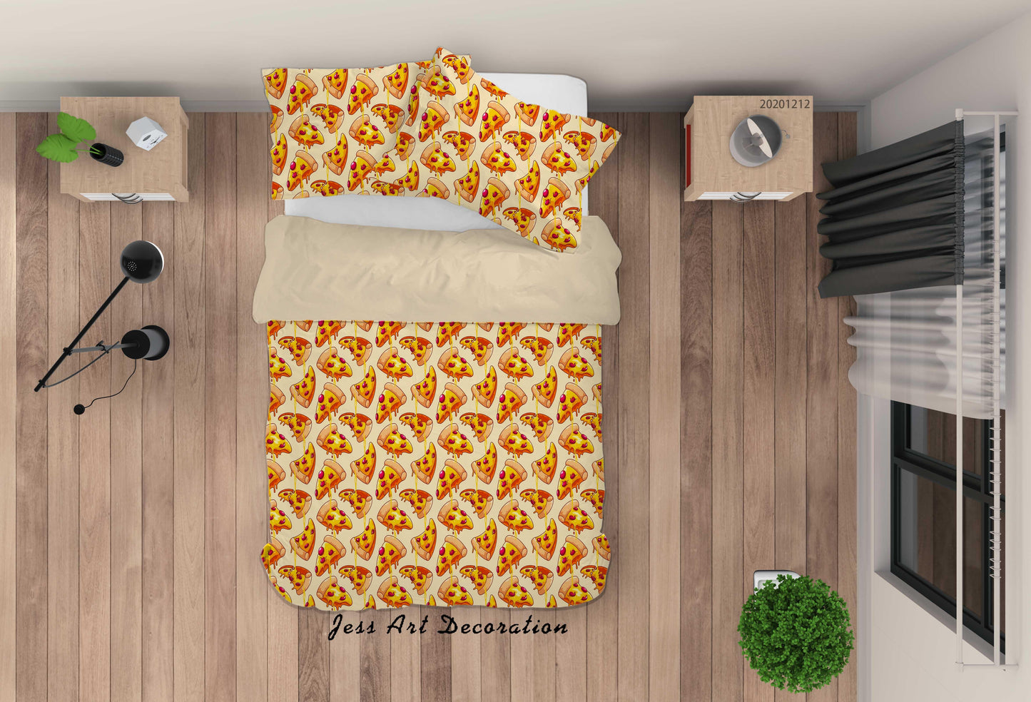 3D Cartoon Pizza Pattern Quilt Cover Set Bedding Set Duvet Cover Pillowcases LXL