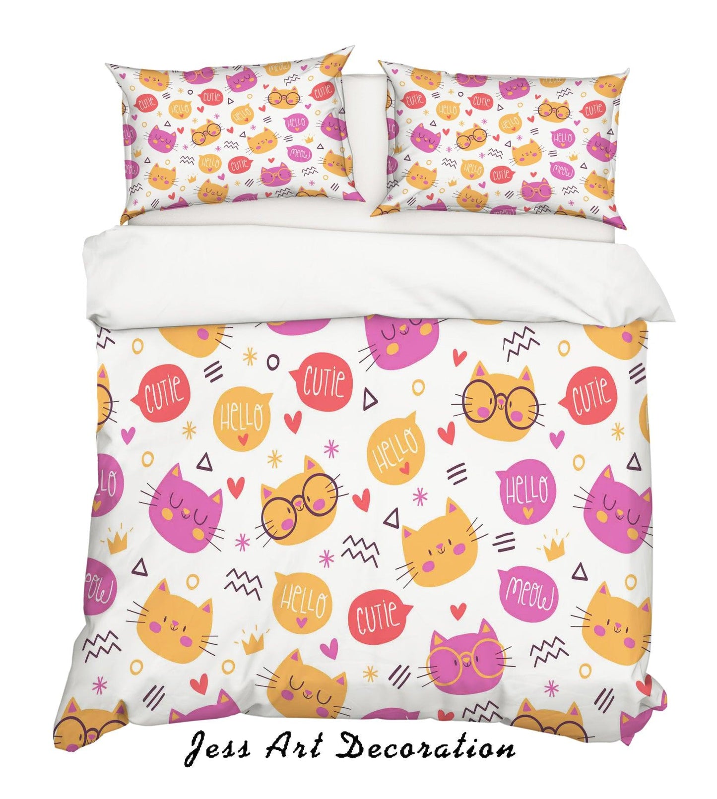 3D Cartoon Cat Pink Quilt Cover Set Bedding Set Pillowcases 100