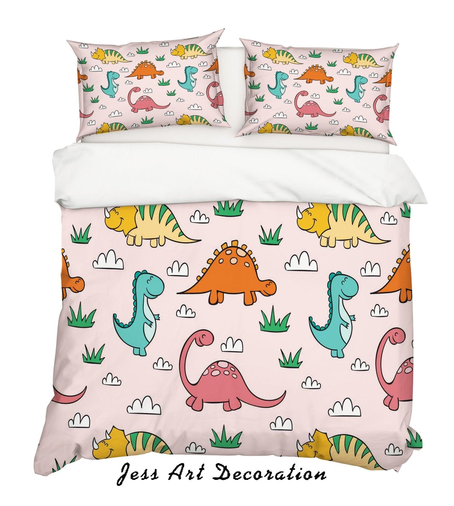 3D Cartoon Dinosaur Pink Quilt Cover Set Bedding Set Pillowcases 14