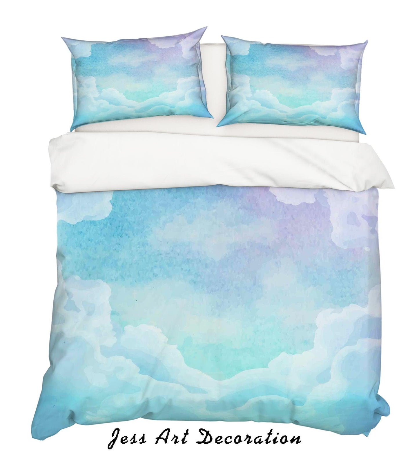 3D Blue Watercolor Sky Clouds Quilt Cover Set Bedding Set Pillowcases 55
