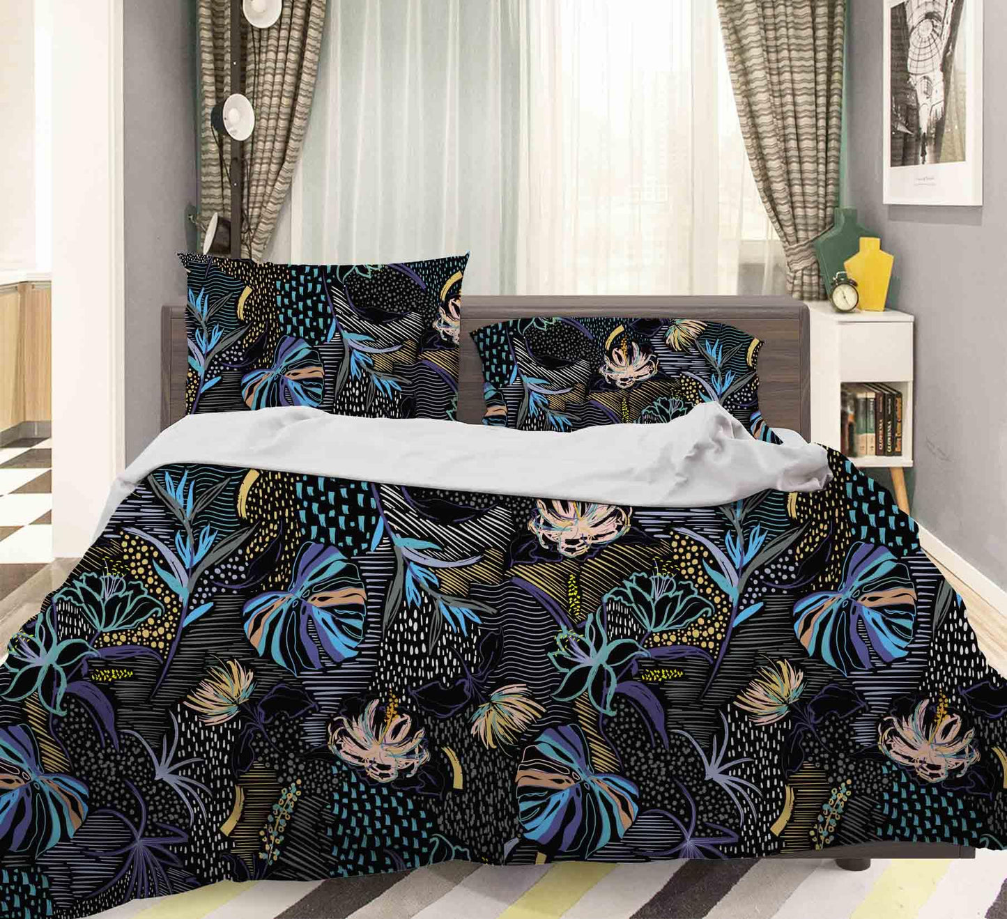 3D Black Leaves Floral Quilt Cover Set Bedding Set Pillowcases 25