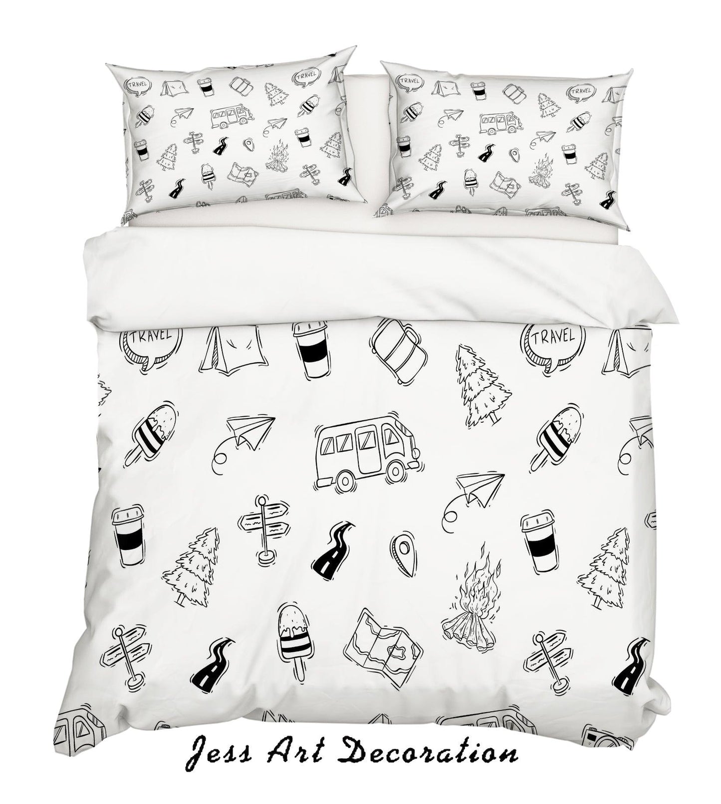 3D Cartoon Bus Pine Quilt Cover Set Bedding Set Pillowcases 2