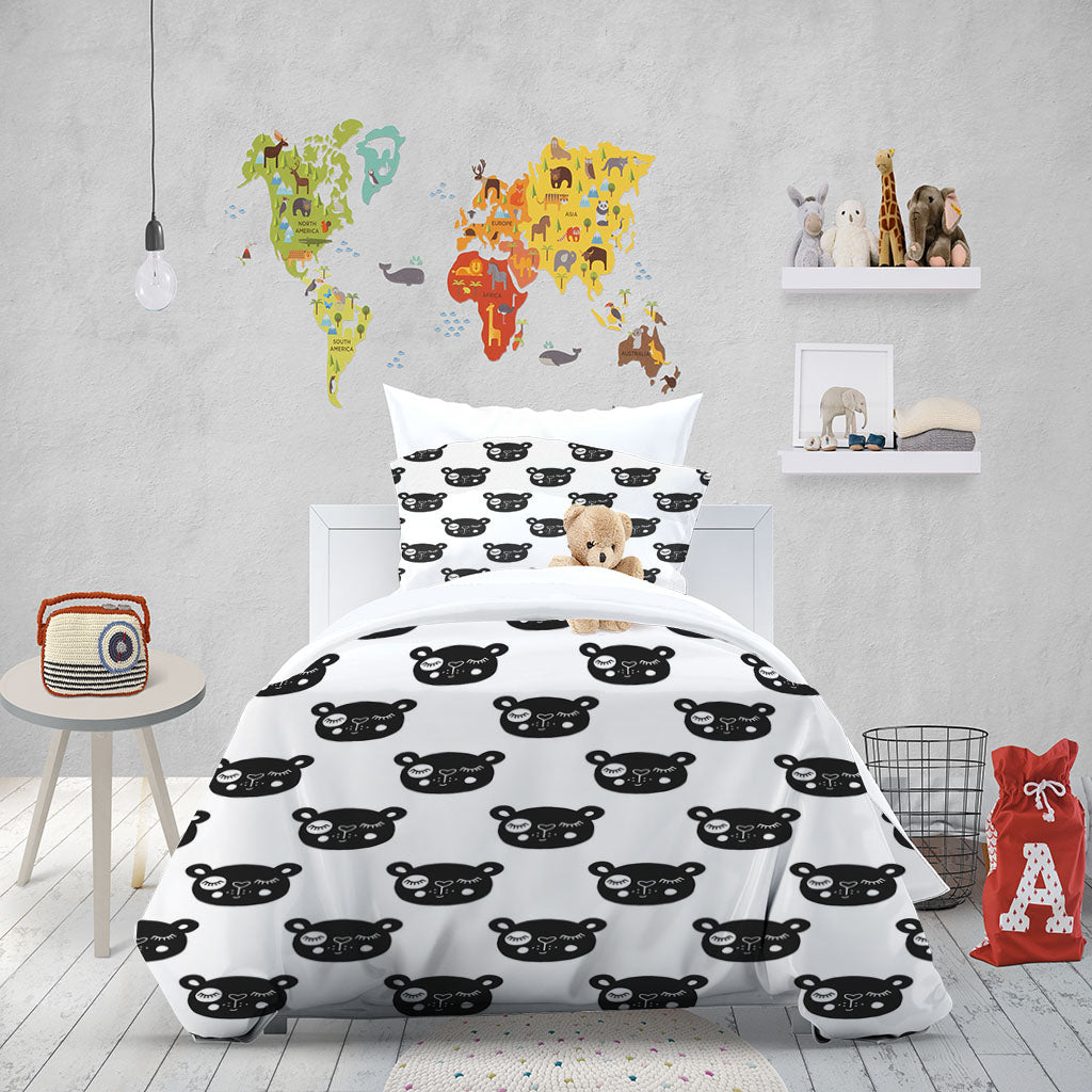 3D Cartoon Bear White Quilt Cover Set Bedding Set Duvet Cover Pillowcase 1417