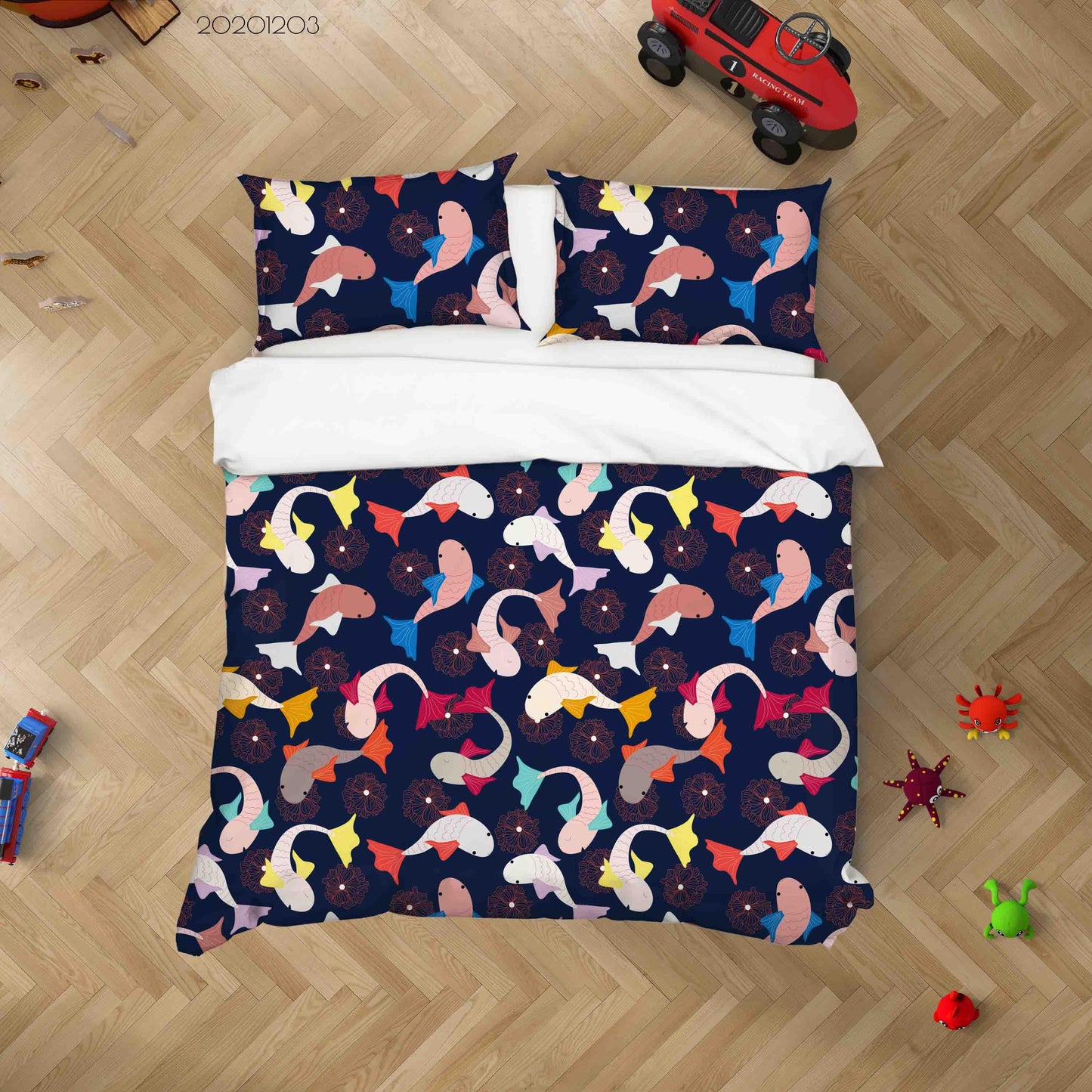 3D Cartoon Hand Drawn Colorful Fish Pattern Quilt Cover Set Bedding Set Duvet Cover Pillowcases LXL