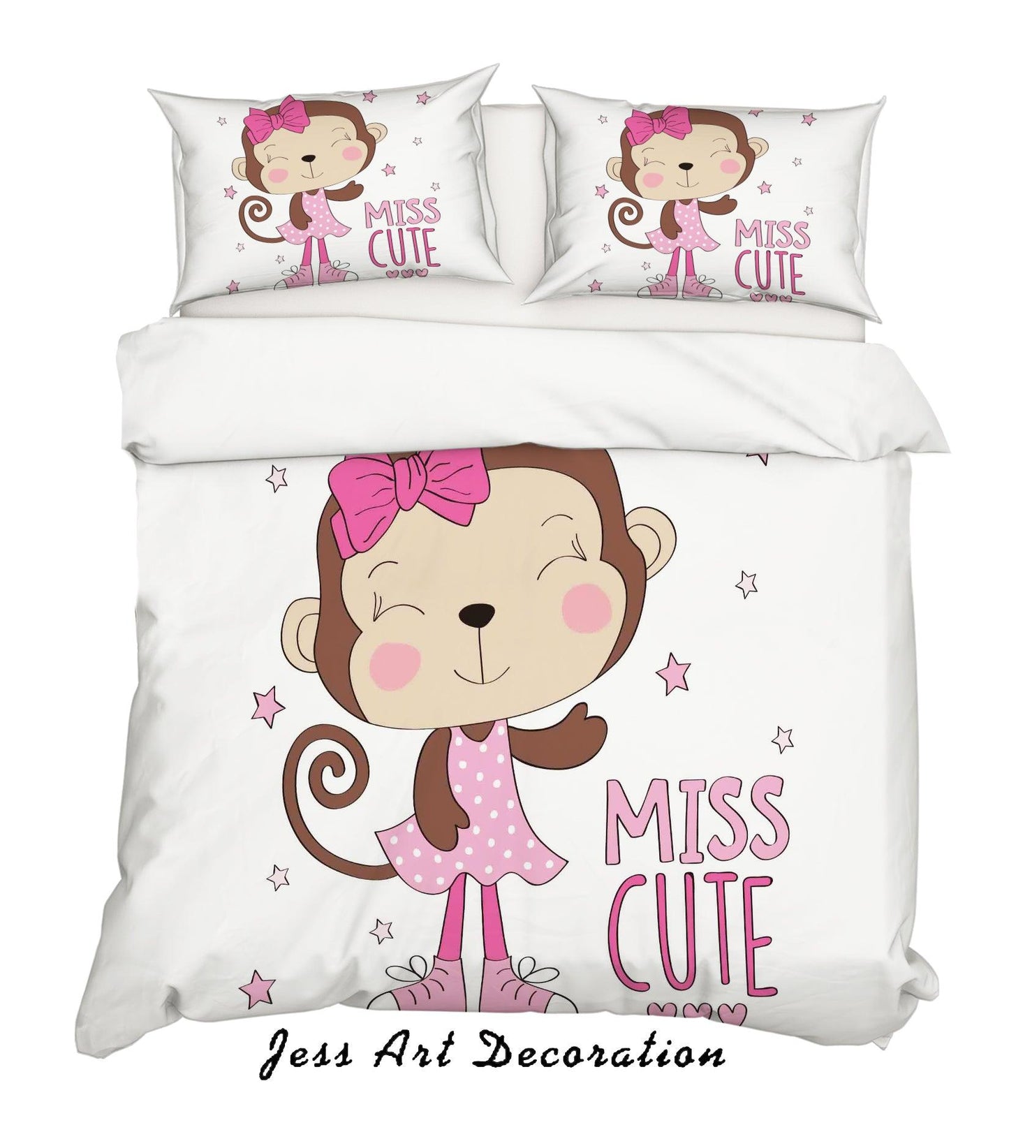 3D Cartoon Monkey White Quilt Cover Set Bedding Set Pillowcases 172