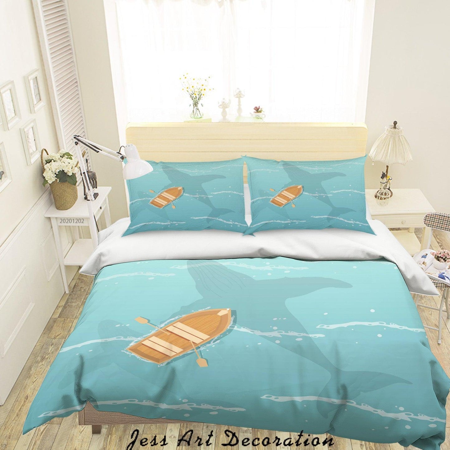 3D Cartoon Blue Ocean Whale Shadow Boat Quilt Cover Set Bedding Set Duvet Cover Pillowcases LXL