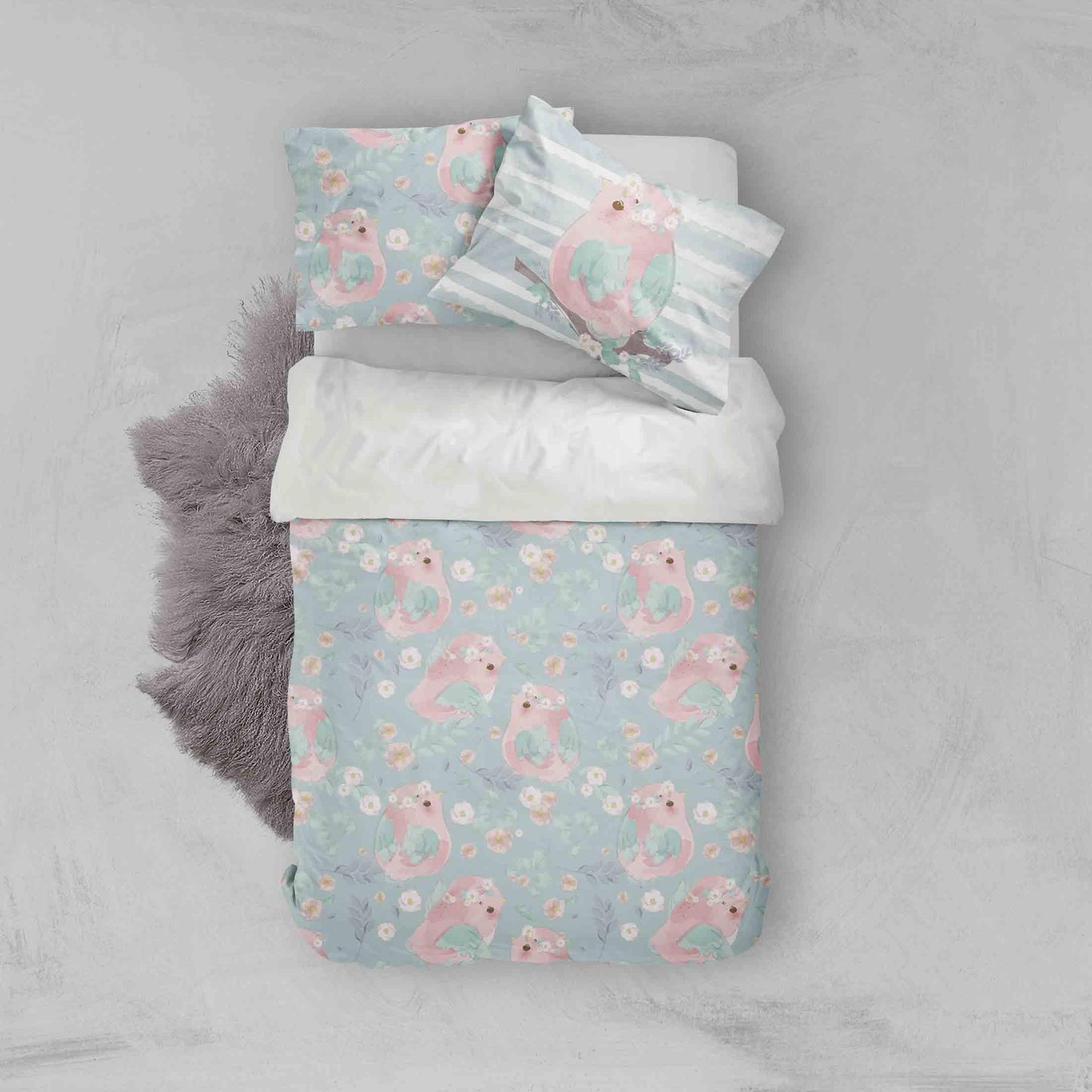 3D Blue Bird Floral Leaves Quilt Cover Set Bedding Set Pillowcases 92