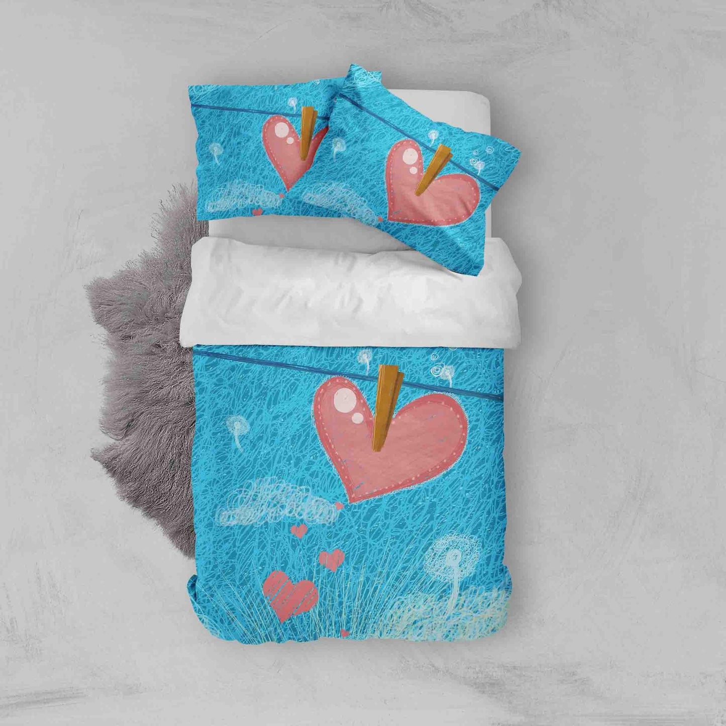 3D Blue Heart Quilt Cover Set Bedding Set Pillowcases 136