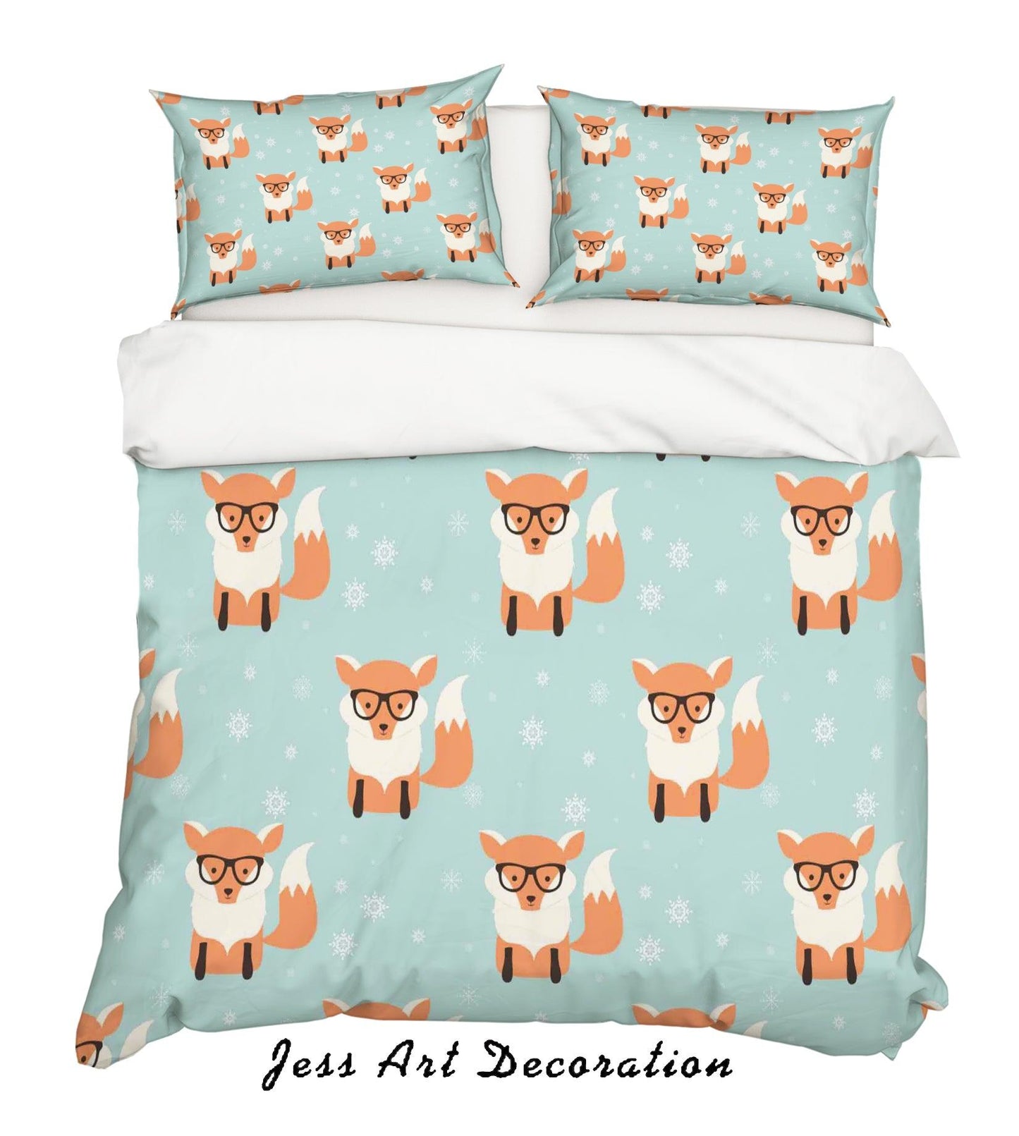 3D Cartoon Fox Green Quilt Cover Set Bedding Set Pillowcases 4