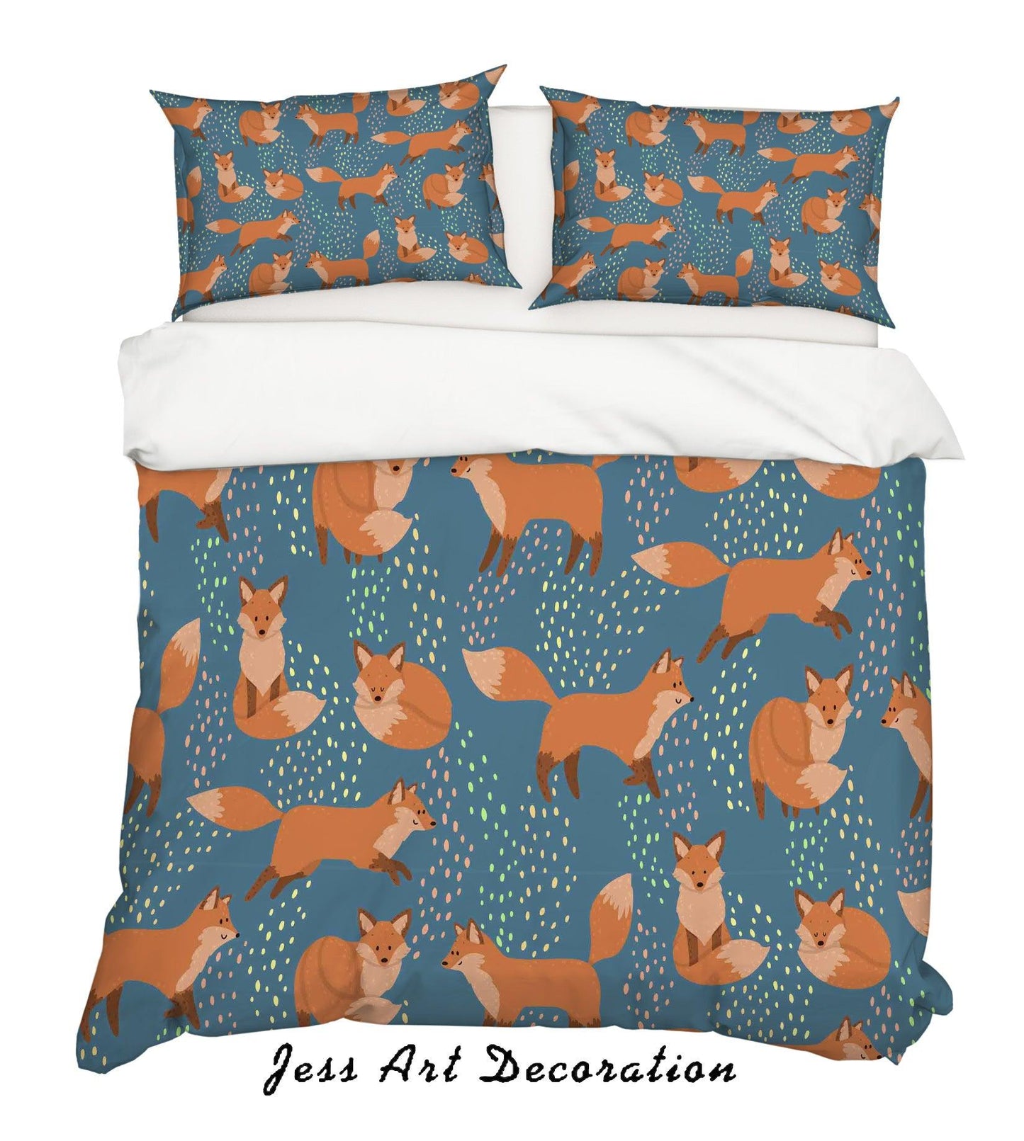 3D Cartoon Fox Blue Quilt Cover Set Bedding Set Pillowcases 23