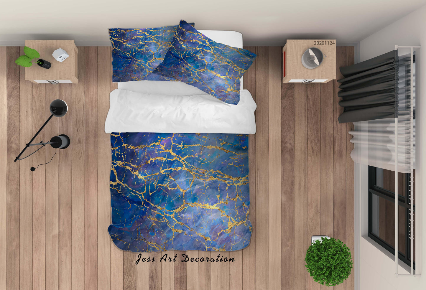 3D Abstract Golden Blue Marbled Quilt Cover Set Bedding Set Duvet Cover Pillowcases LXL