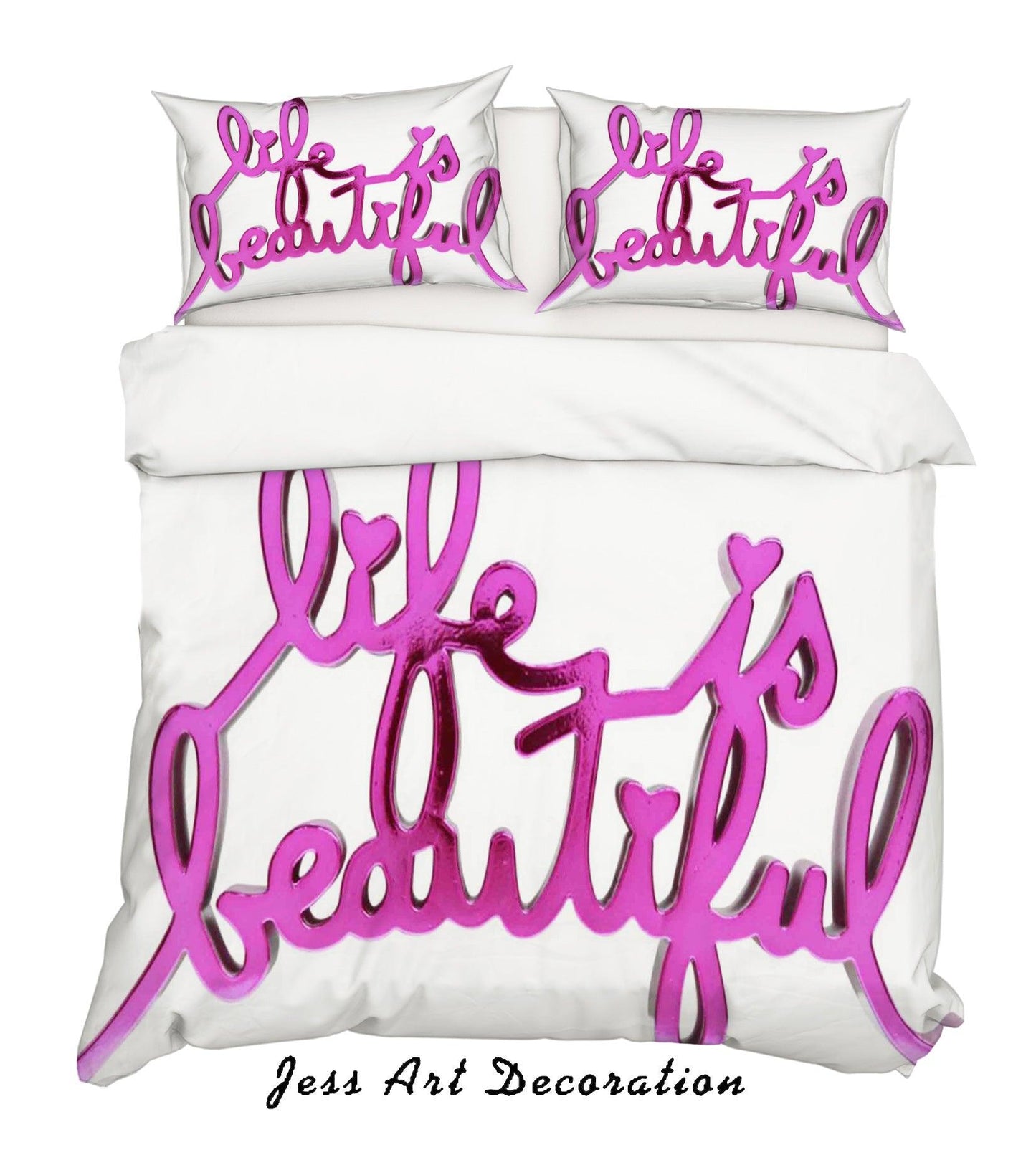 3D Letter Life Is Beautiful Hard Candy Magenta Quilt Cover Set Bedding Set Duvet Cover Pillowcases ZY D93