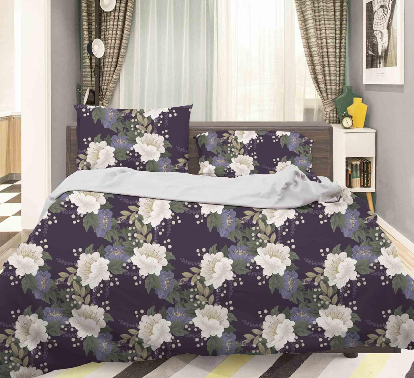 3D Black Floral Quilt Cover Set Bedding Set Pillowcases 48