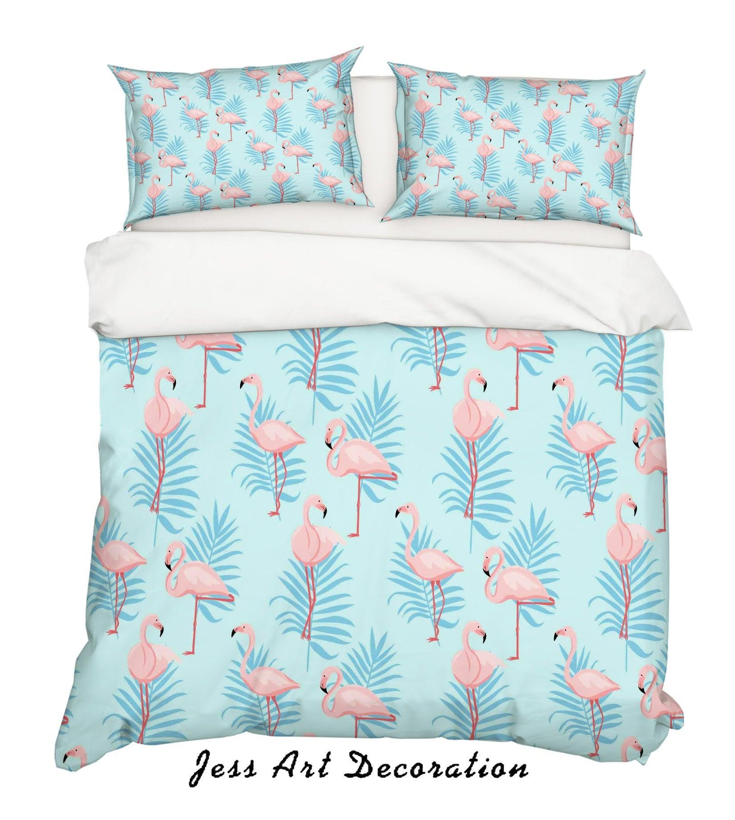 3D Cartoon Flamingo Leaf Quilt Cover Set Bedding Set Pillowcases 75