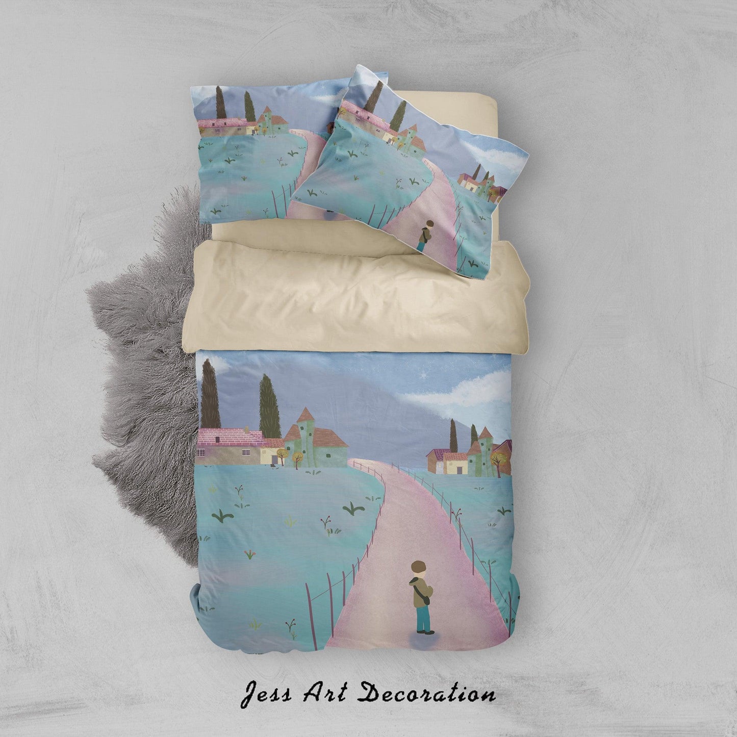 3D Blue Sky House Lawn Painting Quilt Cover Set Bedding Set Duvet Cover Pillowcases A431 LQH