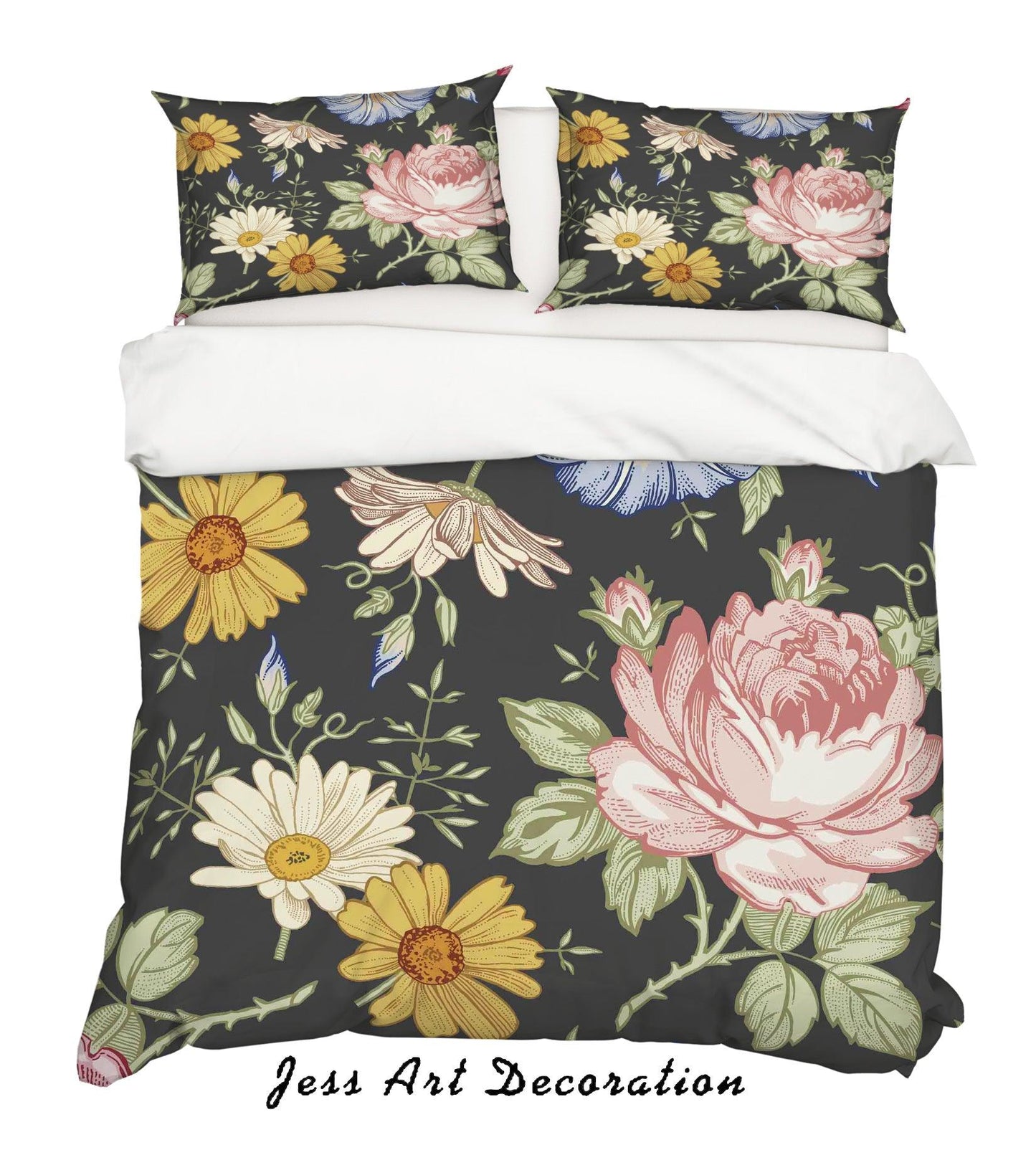 3D Black Floral Quilt Cover Set Bedding Set Pillowcases SF03
