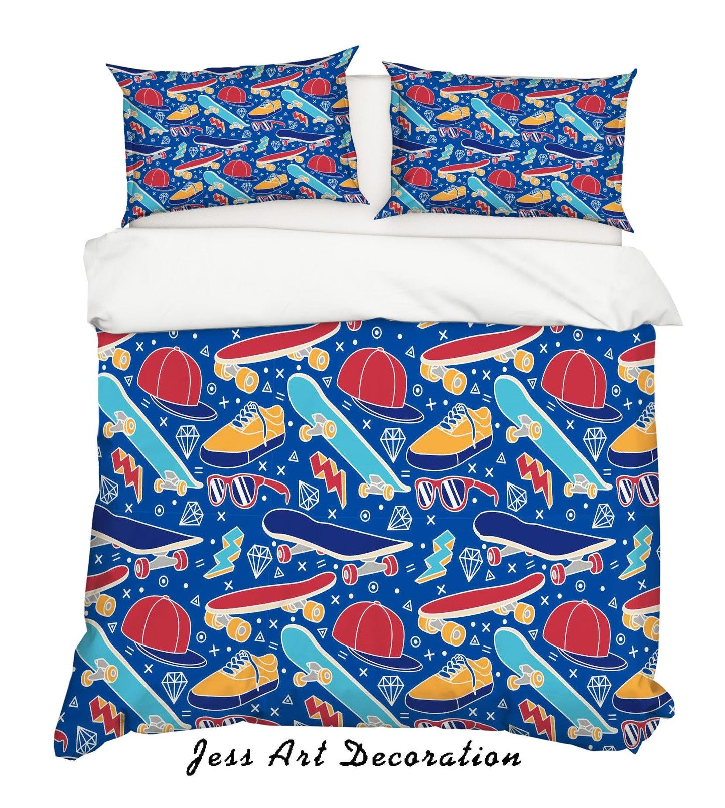 3D Blue Skateboard Hat Shoes Quilt Cover Set Bedding Set Pillowcases 37