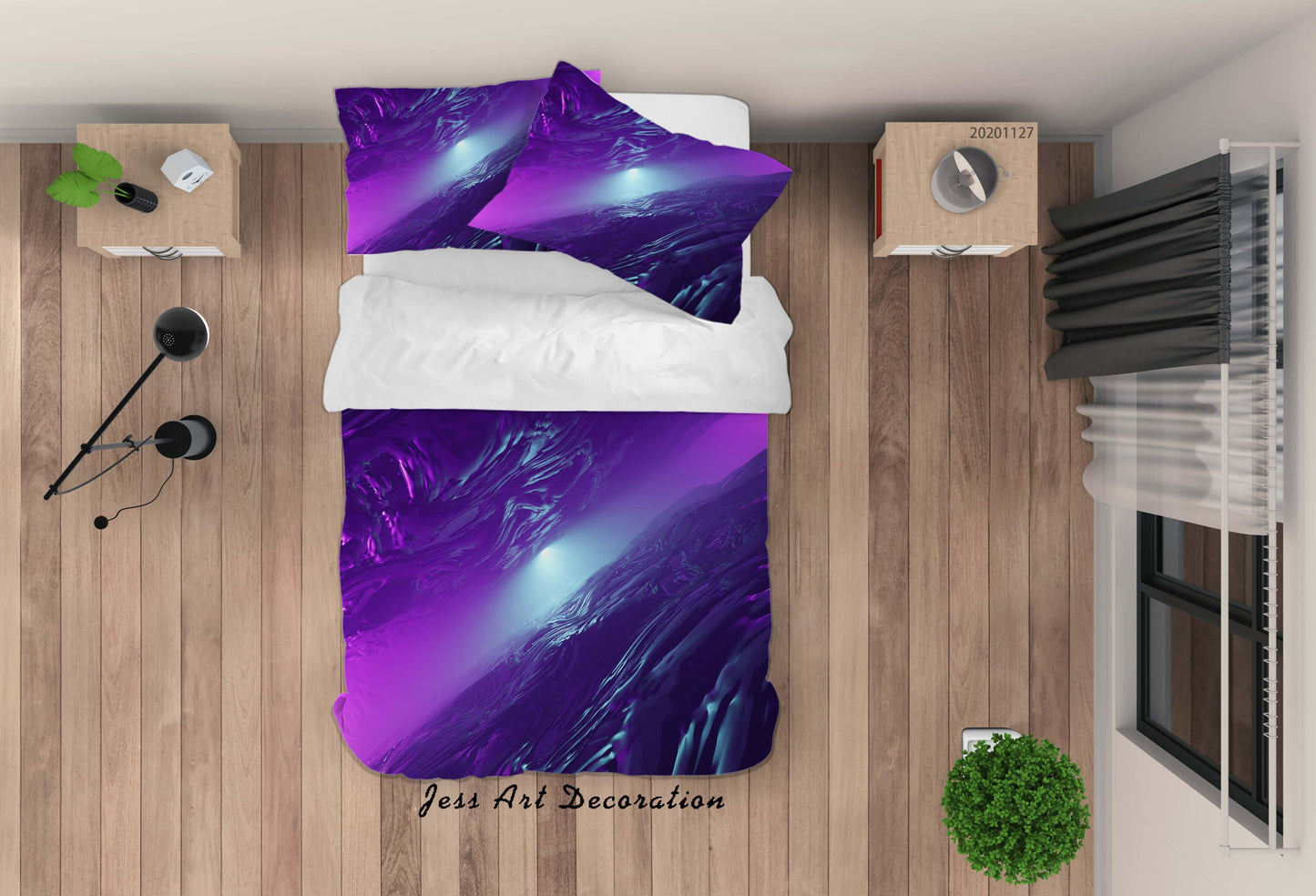 3D Abstract Purple Glowing Quilt Cover Set Bedding Set Duvet Cover Pillowcases LXL