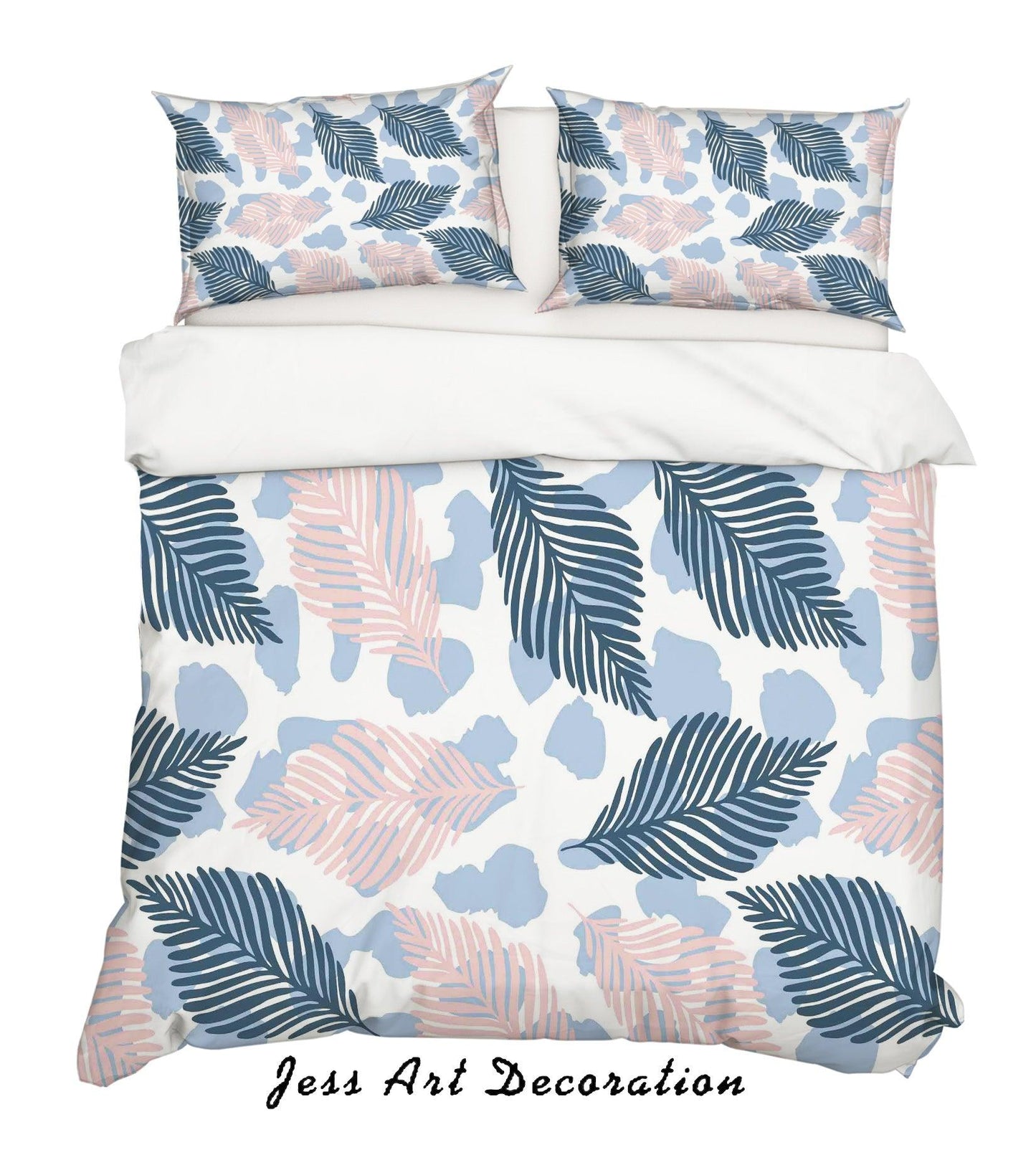 3D Blue Leaf Pattern Quilt Cover Set Bedding Set Pillowcases 1