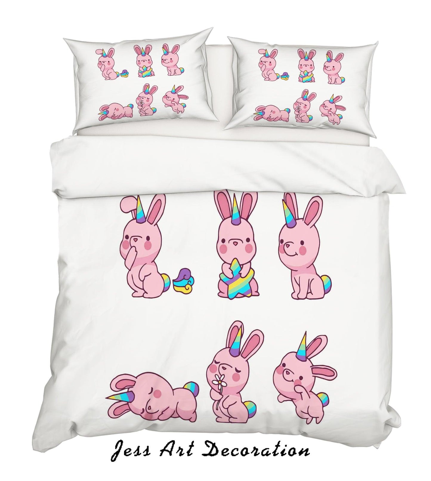 3D Cartoon Pink Rabbit Quilt Cover Set Bedding Set Pillowcases 68