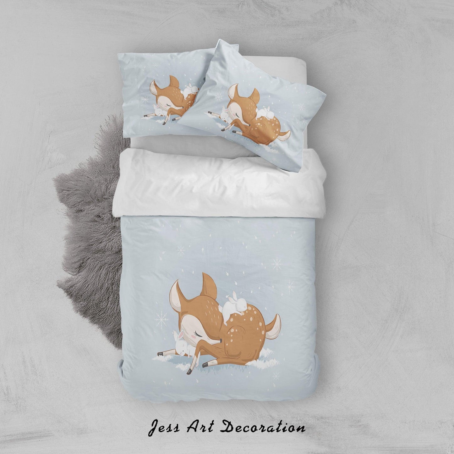 3D Blue Deer Rabbit Quilt Cover Set Bedding Set Duvet Cover Pillowcases SF71