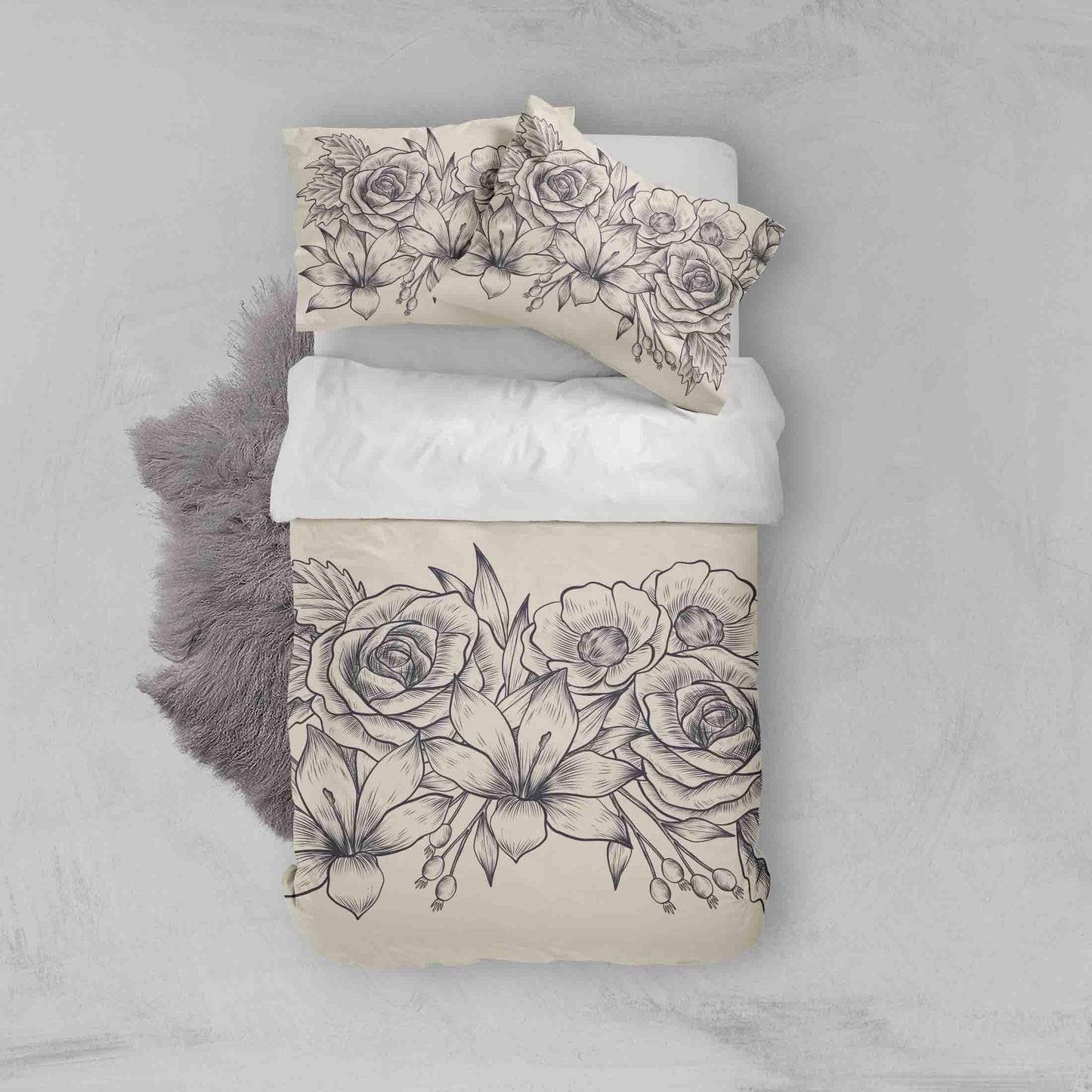 3D Beige Floral Quilt Cover Set Bedding Set Pillowcases 99