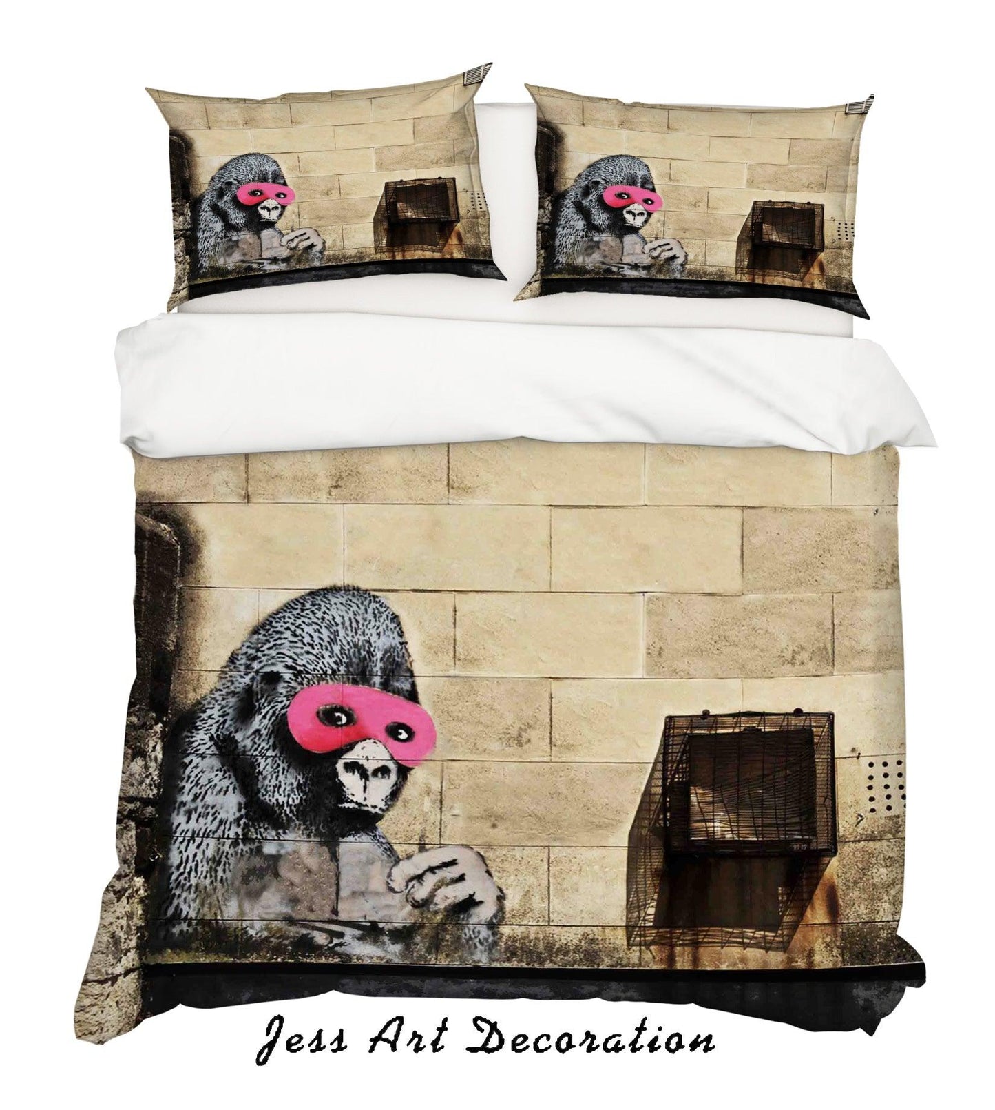 3D Banksy Gorilla Pink Mask Quilt Cover Set Bedding Set Duvet Cover Pillowcases ZY D28