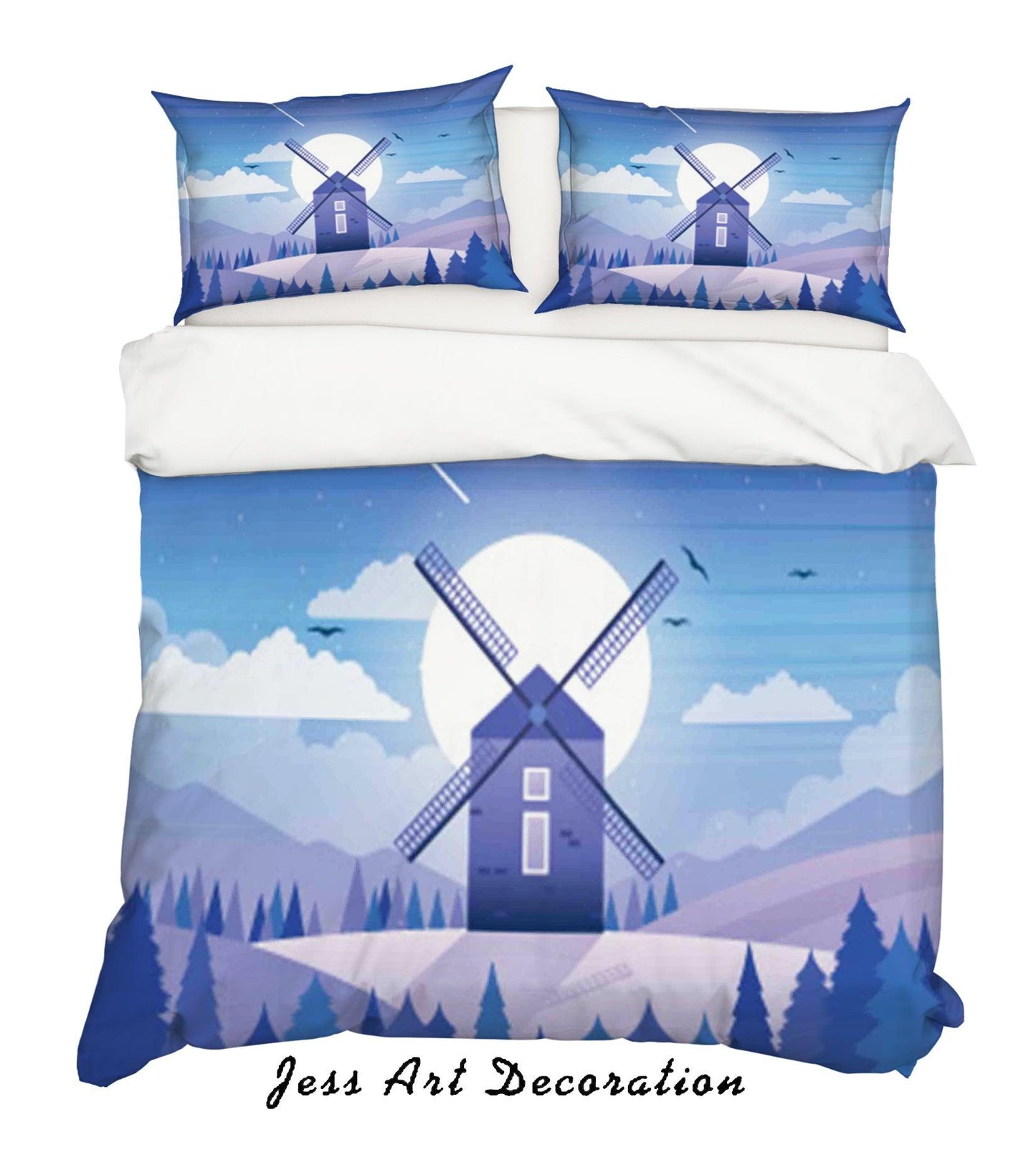 3D Blue Windmill Hill Trees Quilt Cover Set Bedding Set Pillowcases 17