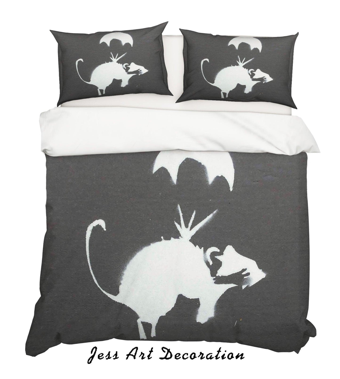 3D Black White Banksy Parachuting Rat Quilt Cover Set Bedding Set Duvet Cover Pillowcases ZY D46