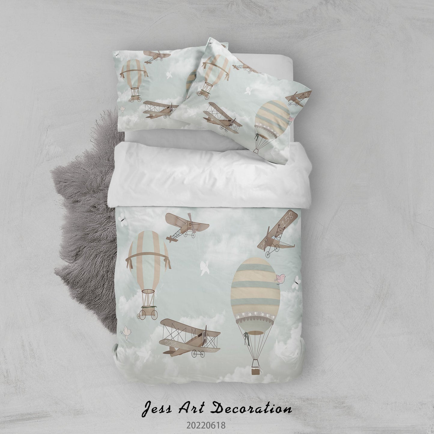 3D Aircraft Hydrogen Balloon Cloud Quilt Cover Set Bedding Set Duvet Cover Pillowcase 627