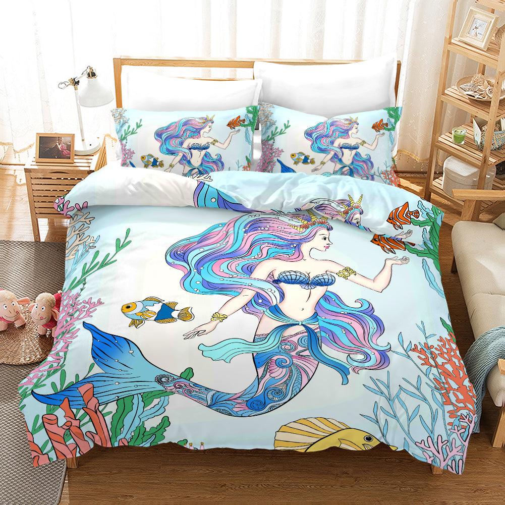 3D Blue Mermaid Quilt Cover Set Bedding Set Pillowcases 215