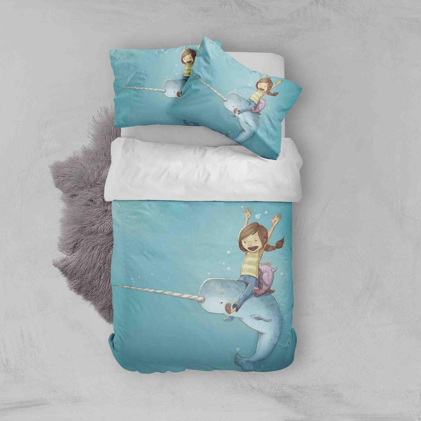 3D Blue Cartoon Whale Girl Quilt Cover Set Bedding Set Duvet Cover Pillowcases SF047