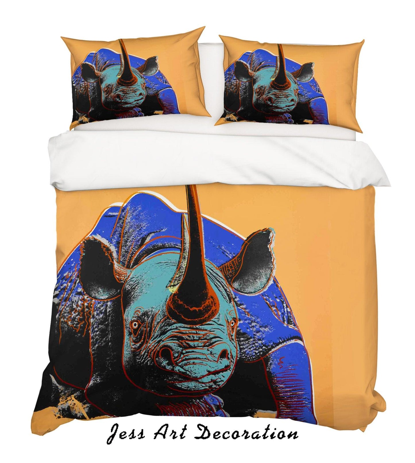 3D Andy Warhol Colorized Animal Rhinoceros Yellow Quilt Cover Set Bedding Set Duvet Cover Pillowcases ZY D16