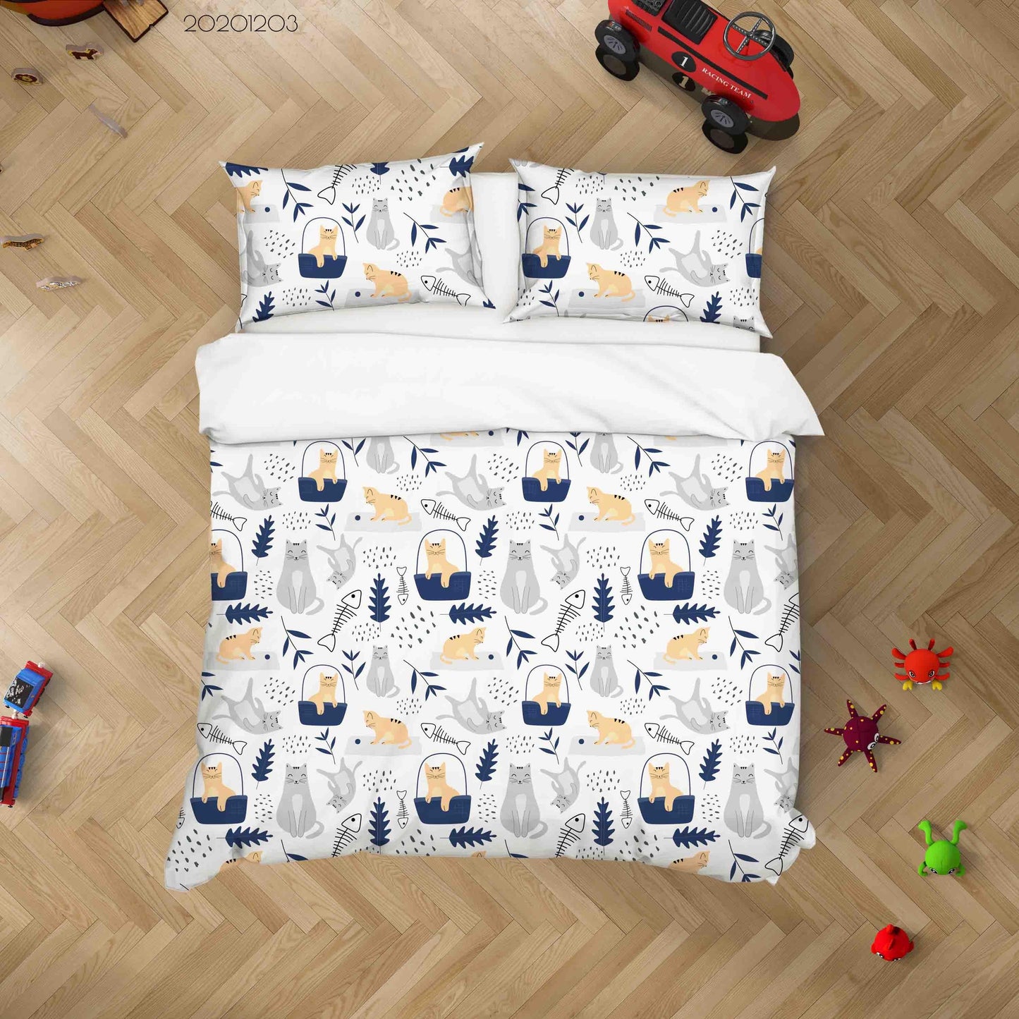 3D Cartoon Hand Drawn Cat Animal Tree Plant Quilt Cover Set Bedding Set Duvet Cover Pillowcases LXL